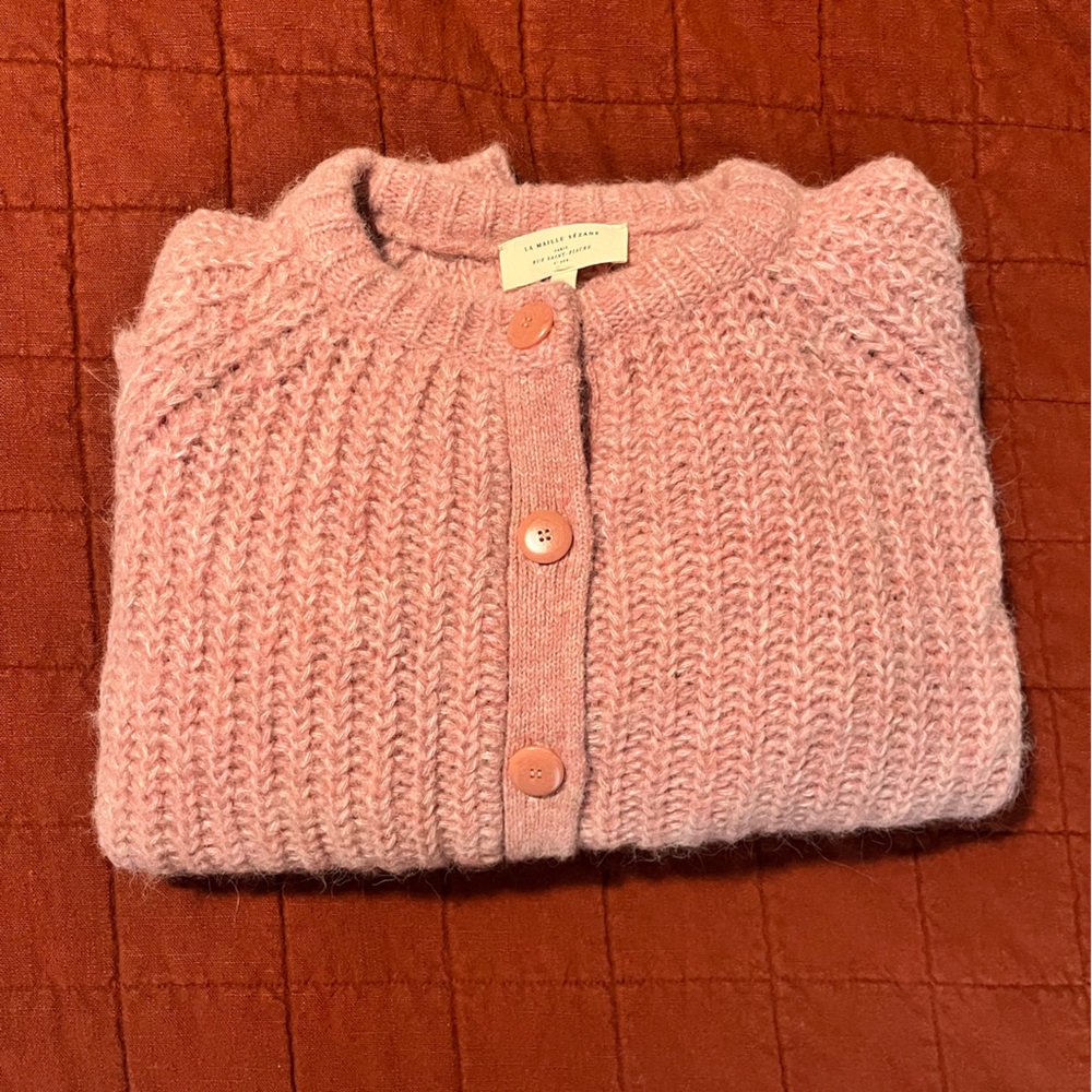 Sezane Pink Knit Button-Front Cardigan